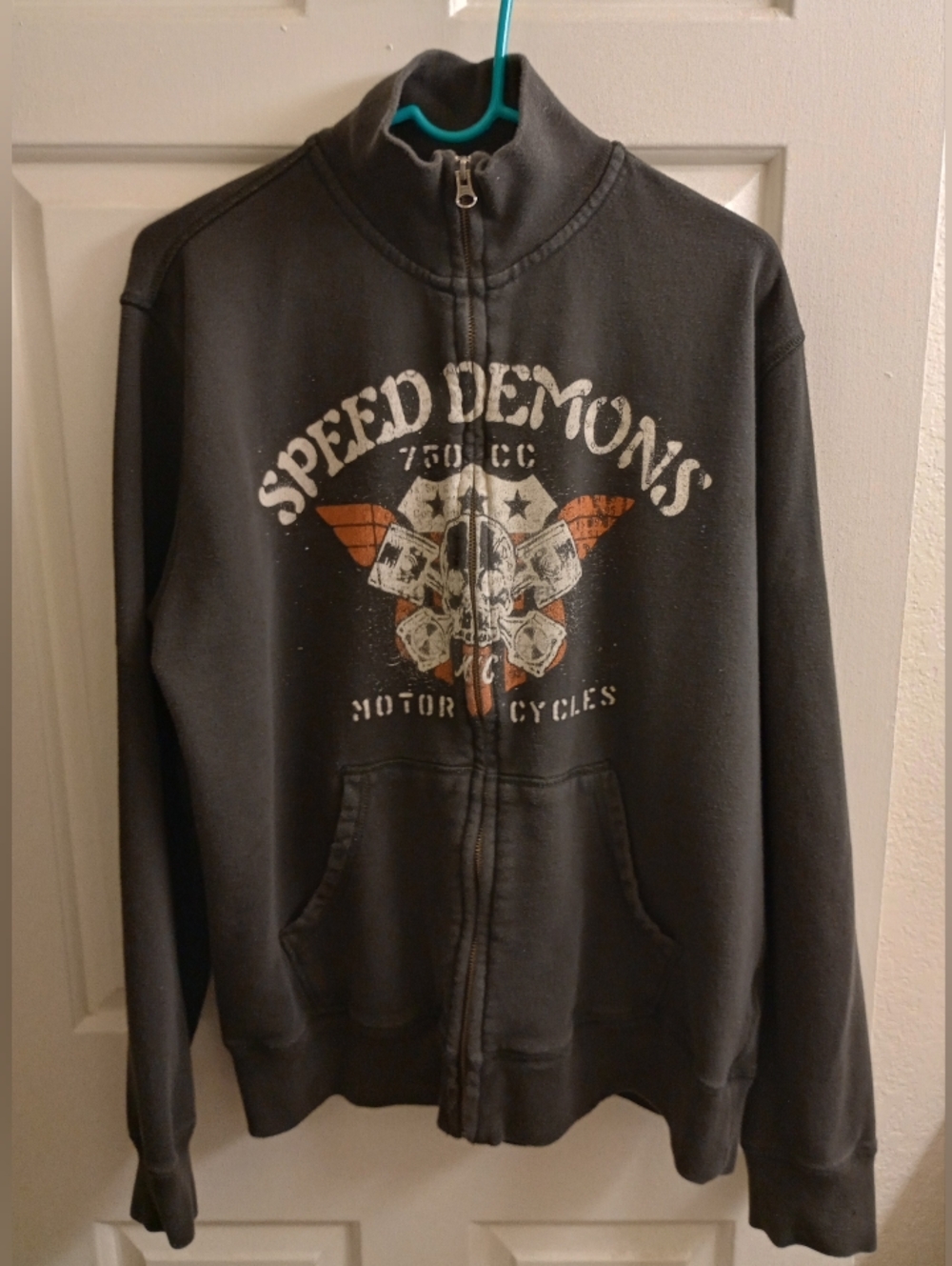 Lucky Brand Men's Zippered Sweatshirt Gray XL Speed Demons Motorcycles Graphic